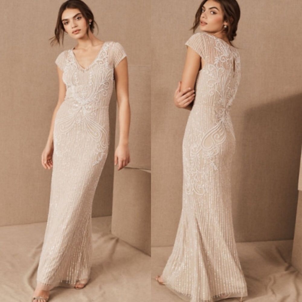 BHLDN Beaded Cap Sleeve Wedding Gown in Champagne